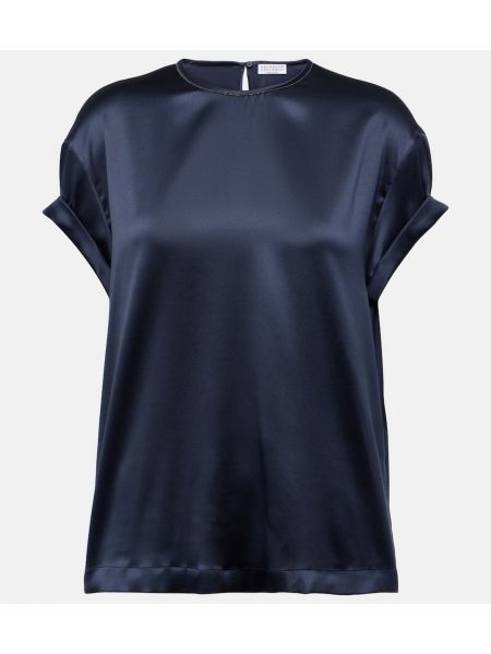 Camiseta de seda Brunello Cucinelli azul