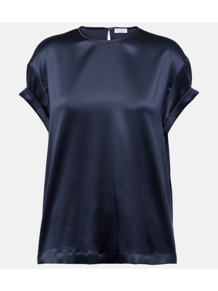 Seiden t-shirt Brunello Cucinelli blau