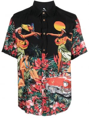 Krekls ar ziediem ar apdruku Mauna Kea melns