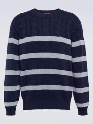 Jersey de algodón a rayas de tela jersey Brunello Cucinelli azul