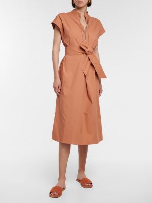 Bavlnené midi šaty Brunello Cucinelli oranžová