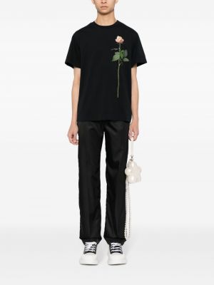 Květinové bavlněné tričko s potiskem Simone Rocha černé