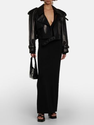 V-nyakú gyapjú midi ruha Saint Laurent fekete