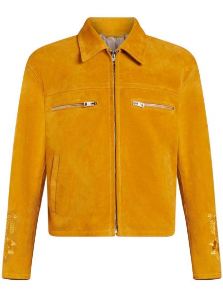 Kožna jakna s vezom od brušene kože Etro žuta