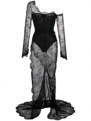 Asimetrična večernja haljina s čipkom Alessandra Rich crna