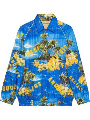Jacke mit print mit tropischem muster Gucci blau
