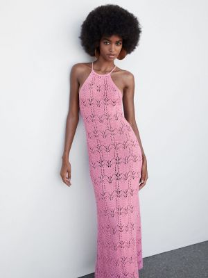 Трикотажное платье Mango Cute с воротником халтер, пастельно-розовый