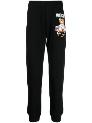 Bavlněné sportovní kalhoty s potiskem Moschino černé