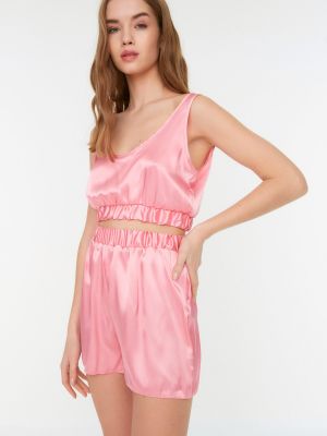 Saténové pyžamo Trendyol růžové