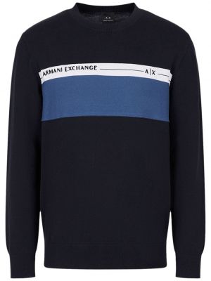 Pull brodé en tricot Armani Exchange bleu