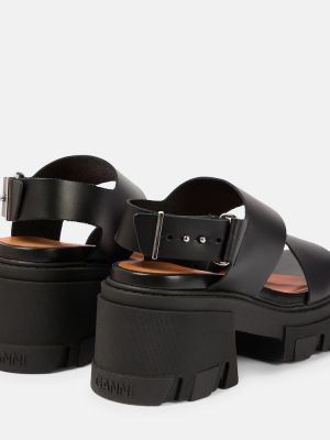 Kožené sandále na platforme Ganni čierna