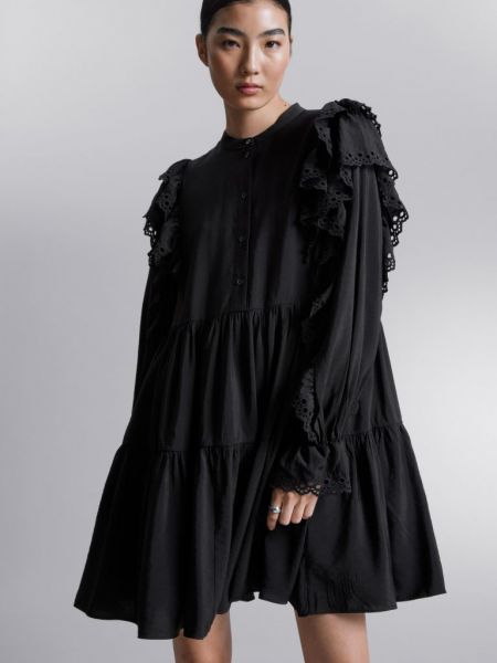 Платье мини с рюшами H&m черное