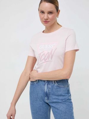Bavlněné tričko Guess růžové