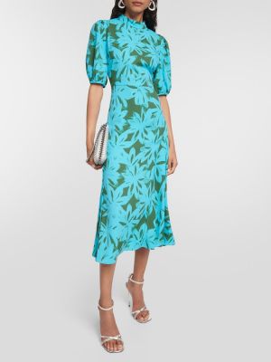 Robe mi-longue à fleurs Diane Von Furstenberg bleu
