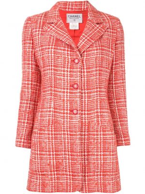 Manteau court à carreaux Chanel Pre-owned rouge