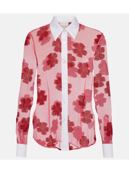 Жакардова памучна риза на цветя Dries Van Noten розово
