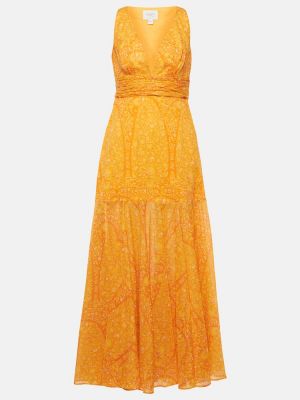 Vestido largo de algodón con estampado Giambattista Valli amarillo