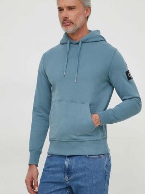 Суичър с качулка с апликация Calvin Klein Jeans синьо