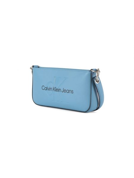 Torba na ramię skórzana Calvin Klein Jeans niebieska