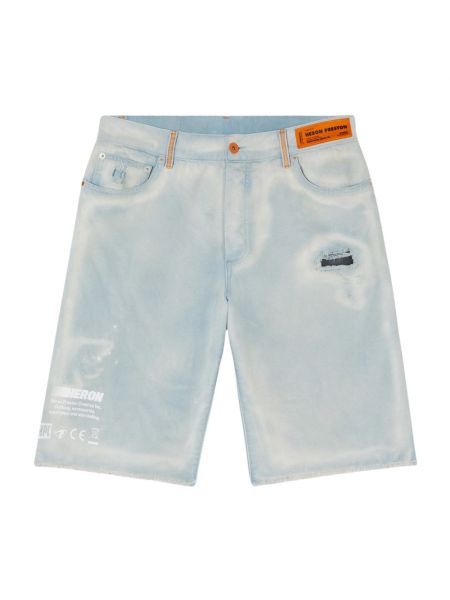 Niebieskie szorty jeansowe z frędzli Heron Preston
