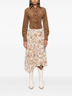 Asymetrické hedvábné midi sukně s potiskem Isabel Marant béžové
