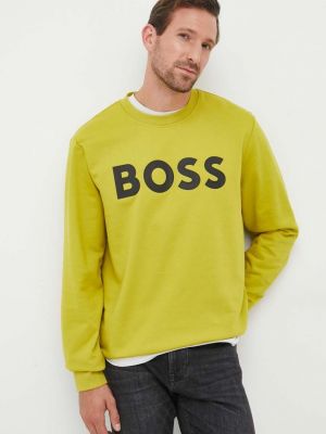 Bluza bawełniana z nadrukiem Boss zielona