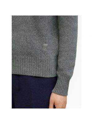 Sweter z kaszmiru z okrągłym dekoltem wełniany Ami Paris szary