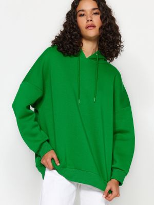 Pletená fleecová mikina s kapucí s potiskem Trendyol zelená