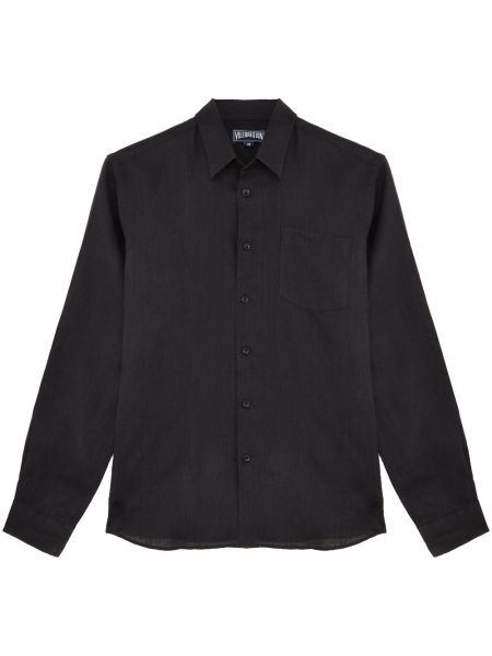 Λινό μακρύ πουκάμισο Vilebrequin μαύρο