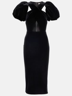 Žametna midi obleka iz rebrastega žameta Christopher Kane črna