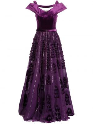 Večerna obleka z biseri iz tila z vzorcem srca Saiid Kobeisy vijolična