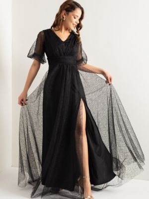 Вечерна рокля с буфан ръкави Lafaba черно