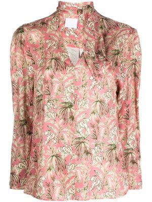 Bluza s cvetličnim vzorcem s potiskom z v-izrezom Merci roza