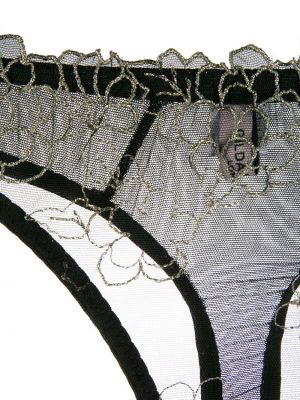 Krajkové květinové kalhotky string s perlami Gilda & Pearl černé