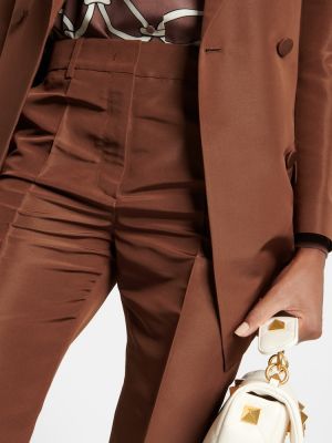 Pantalones rectos de seda Valentino marrón