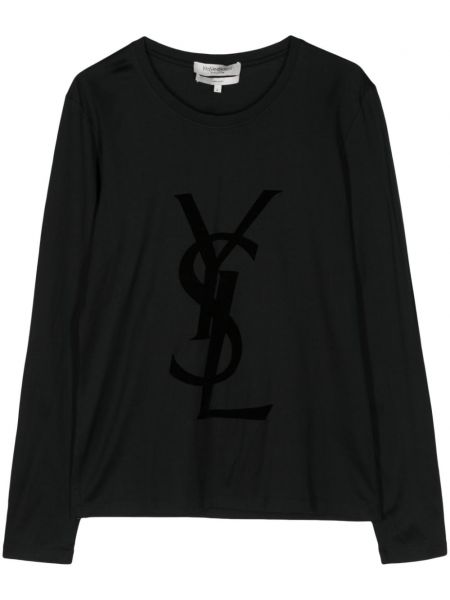 Raštuotas medvilninis marškinėliai Saint Laurent Pre-owned juoda