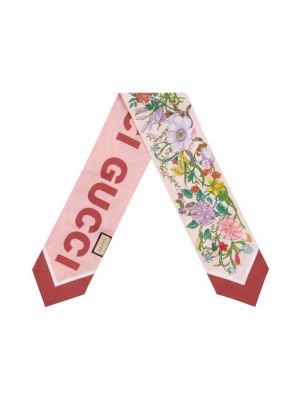 Bufanda de seda de flores con estampado Gucci rosa