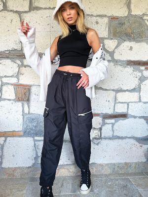 Pantaloni de jogging cu fermoar Trend Alaçatı Stili negru
