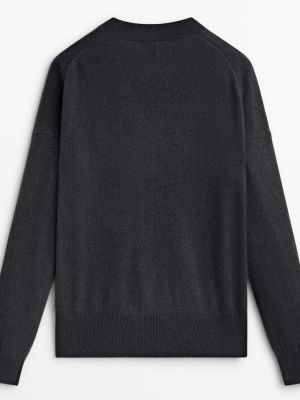 Кашемировый свитер с v-образным вырезом Massimo Dutti серый