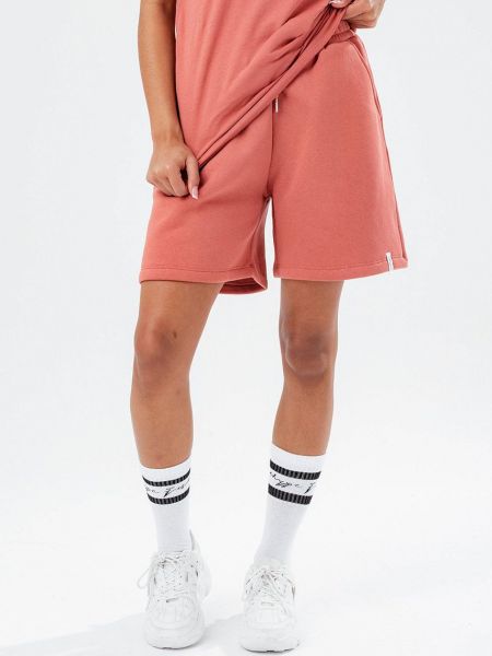 Hype pantaloni scurti femei, culoarea roz, neted, high waist