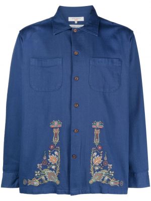 Kvetinová bavlnená rifľová košeľa Nudie Jeans modrá