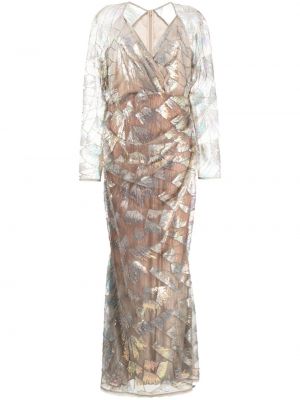 Коктейлна рокля с v-образно деколте Talbot Runhof сребристо