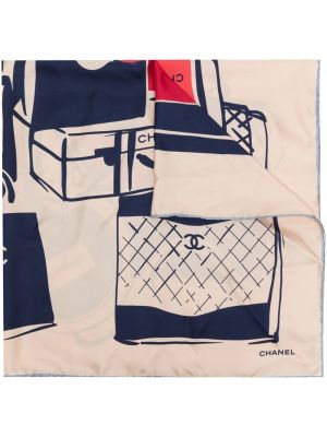 Копринен шал с принт Chanel Pre-owned бяло