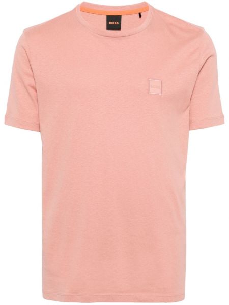 Kokvilnas t-krekls ar izšuvumiem Boss rozā