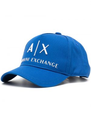 Памучна шапка с козирки бродирана Armani Exchange синьо