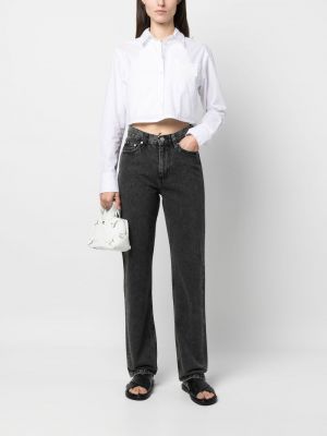 Straight fit džíny s vysokým pasem Calvin Klein Jeans šedé