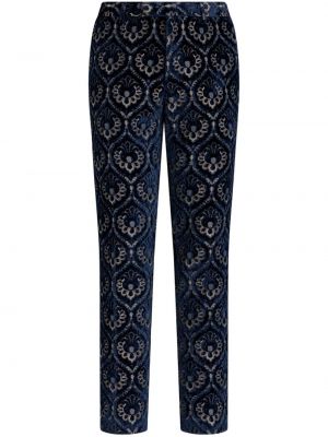 Aksamitne spodnie slim fit żakardowe Etro niebieskie