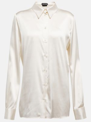 Saténová kožená košeľa Tom Ford biela