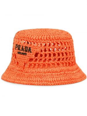 Haftowany kapelusz Prada pomarańczowy