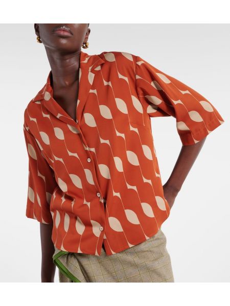 Μεταξωτό πουκάμισο με σχέδιο Dries Van Noten κόκκινο
